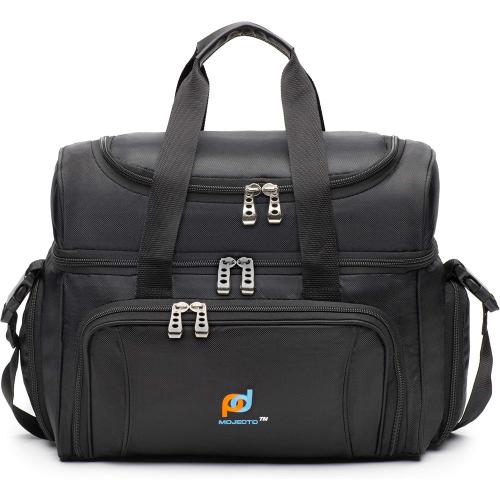 MOJECTO Large Cooler Bag. Two Insulated Compartment, Heavy Duty Fabric, Thick Insulation, 2 Heat Sealed Soft Peva Liner, Many Pockets, Strong Double Zipper, Padded Straps. for Men Women