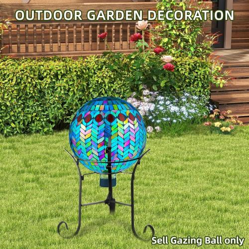 VOREEN Mosaic Gazing Ball, 10 Handmade Glass Reflective Garden Globe, Outdoor Yard Patio Lawn Decoration Sphere, Peacock Feather Design, Blue