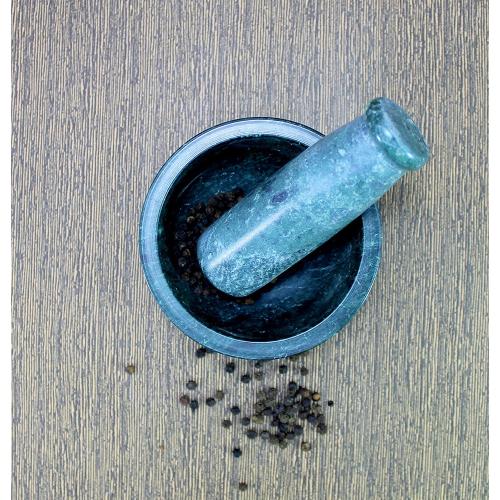 4 Diameter Natural Stone Mortar and Pestle Set as Spice Grinder, Medicine Masher - Okhli and Musal (Green Shallow)
