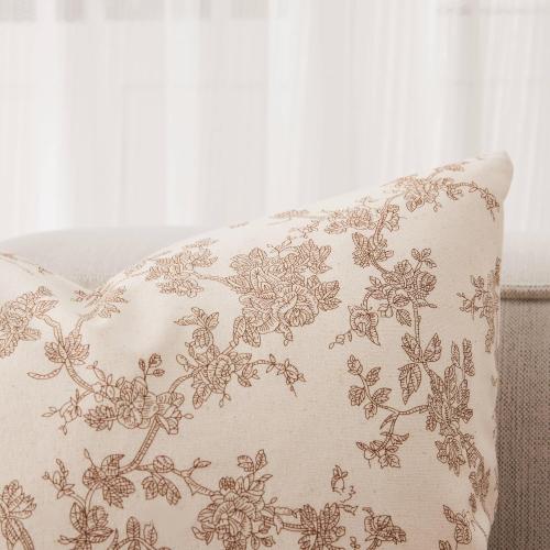100% Cotton French Pastoral Throw Pillow Covers Set of 2, 16x16 Inch Brown Farmhouse Decorative Cushion Covers for Sofa Bed Living Room Home Decor