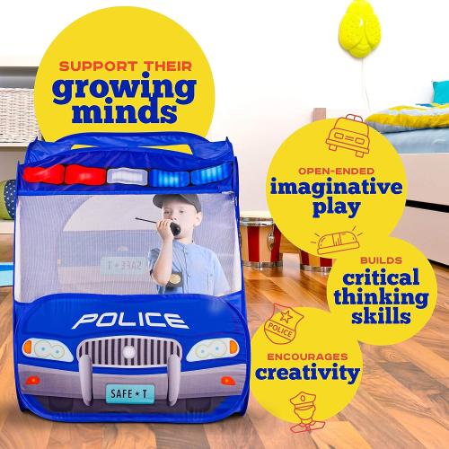 Police Car Pop Up Play Tent with Sound Button for Kids, Toddlers, Boys, Girls, Indoors & Outdoors – Playhouse for Interactive Fun - Foldable, Quick Setup Pretend Play Toys & Gift