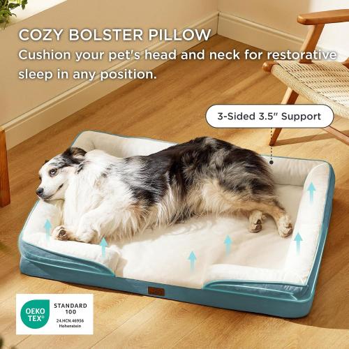 Bedsure XL Orthopedic Dog Bed for Extra Large Dogs - Washable XLarge Dog Cat Bed Waterproof, Comfort Dogs Couch Sofa with Washable Removable Cover, Pet Bed with Nonskid Bottom, Dune Haze Blue, 42