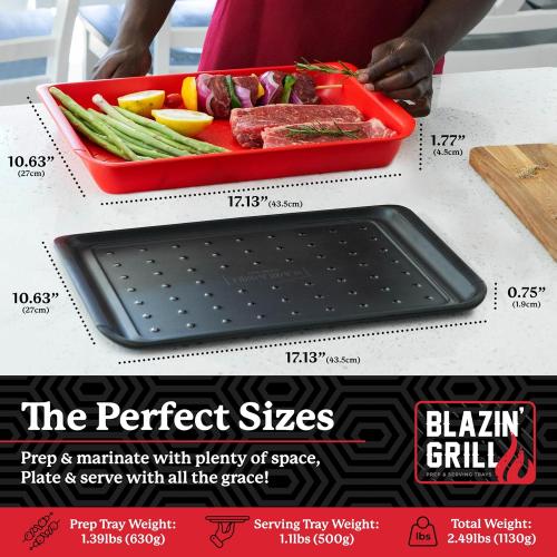 BLAZIN' GRILL Prep and Serve Trays | Set of 2 Stackable, Melamine Trays | Serving Tray & Marinating Tray | Serving Platter for Plating Food & BBQ Prep Tub for Marinating Meats | Grill Accessories |