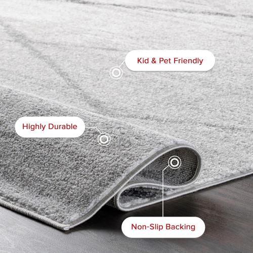 nuLOOM 4x11 Thigpen Contemporary Area Rug, Grey, Abstract Lines, Non-Slip Backing, Stain Resistant, For Bedroom, Dining Room, Living Room, Hallway, Office, Kitchen, Entryway