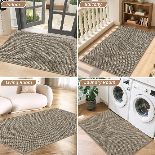 BEQHAUSE Dirt Trapper Door Mat 20 x 32, Non-Slip Washable Doormats Entrance Mat, Dirt Resistant and Absorbent Welcome Mat, Low Profile Floor Mats for Front Back Door and Entryway, Light Beige