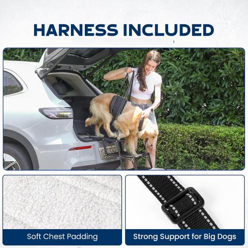 VERALUX Dog Stairs for Large Dogs for Car | 5 Step Foldable Dog Stairs | 200lb Capacity | Non-Slip Rug Steps | XL Lift Assist Harness System | Pet Stairs for Large Dogs | Dog Steps for Truck & SUV