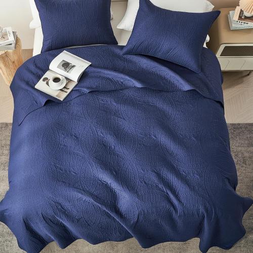 Quilt Bedding Set,Navy Blue Ultrasonic Quilt Set,Lightweight Soft Bedspread Coverlet,Modern Style Coin Pattern Bed Cover for All Seasons,3 Piece(1 Quilt,2 Pillow Shams)