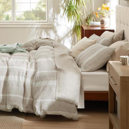 Bedsure Waffle Weave Duvet Cover King - 100% Cotton Boho Duvet Cover with 2 Pillowcases - Linen Color Textured Comforter Cover with Zipper Closure (King, 104x90)