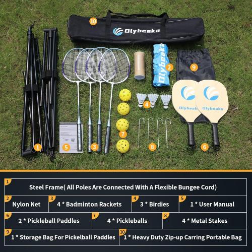 17FT Portable Pickleball Badminton Net Set Outdoor, Height Adjustable Multi Sports Net Set for Backyards Beach Driveway with 4 Aluminum Rackets, 2 Pickle Paddles and Carry Bag, Easy Set Up & Durable