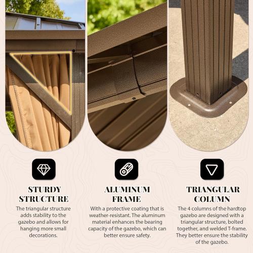 YOLENY 10' x 12' Hardtop Gazebo, Metal Gazebo with Aluminum Frame, Double Galvanized Steel Roof, Curtains and Netting Included, Pergolas for Patios, Garden, Parties, Lawns