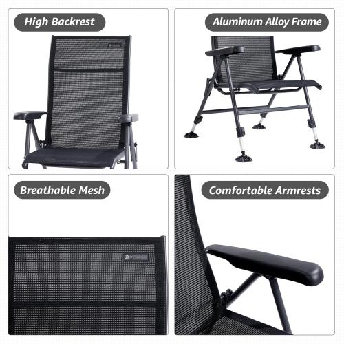 X Strike Folding Camping Chair Support 350 LBS, Outdoor Fishing Chair for Adults Breathable Mesh with Adjustable High Back Support and Leg, Aluminum Frame for Fishing, Camp, Lawn, Patio.