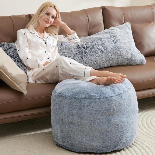 Round Pouf Ottoman Foot Rest Plush Ottoman Footstools for The Living Room Ottomans Stuffed Full of Foam Blocks 26 * 18 Large Foot Stool Dark Grey Footrests Hassocks and Ottomans Set