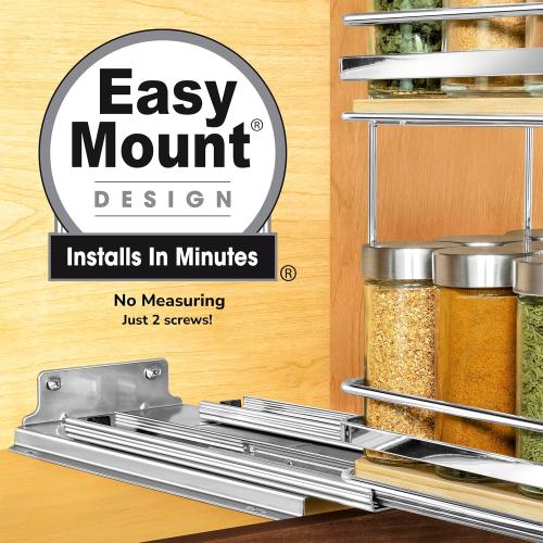 LYNK PROFESSIONAL® Élite™ Pull Out Spice Rack Organizer for Inside Kitchen Cabinets - 6-3/8 inch Wide - Slide Out Drawer – Wood/Chrome Sliding Spice Organization for cabinet - Spice Racks - 2 Tier