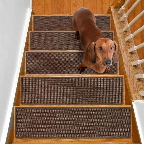 Stair Treads Non Slip for Wooden Steps Indoor 9 x 36 15 Pack Extra Wide Stairs Tread Carpet Runner, Step Pads with Reusable Adhesive for Dogs Kids Elders, Machine Washable, Brown