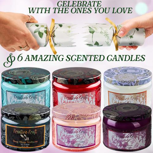 Luxury Scented Candles Christmas Crackers Aromatherapy No-Snap 6 Pack Party Favors Hats Jokes Christmas Decorations Holiday Gift (Multi Candle)