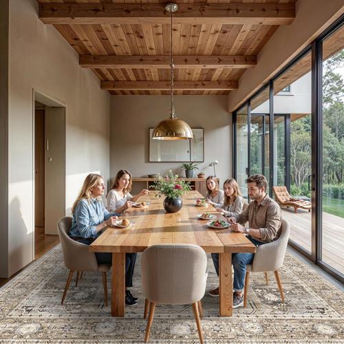 RUUGME Washable 12x18 Area Rug - Large Vintage Rugs with Non Slip Backing Ultra-Soft Stain Resistant Carpet for Bedroom Dining Room Indoor Low Pile Carpets Home Decor Mat 12x18 Beige