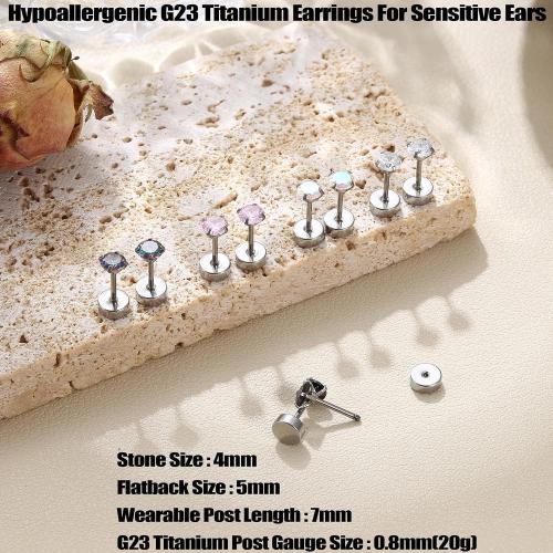 MILACOLATO 5 Pairs Titanium Earrings for Women Men G23 Pure Titanium Earrings for Sensitive Ears Cubic Zirconia Surgical Stainless Steel Flat Back Stud Earrings Hypoallergenic Piercing Sleeper Cartilage Screwback Studs