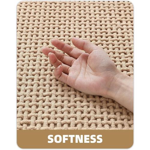 Color&Geometry 20x24 Chenille Toilet Rugs U Shaped Stain Resistant,Khaki