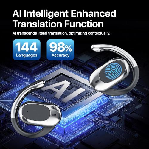 Black Real Time Translation Earbuds, AI Language Translator Earphone 3-in-1 Accents & Long Battery Life Translation Earbuds OWS 144 Languages & 8 Offline for Travel Business,Black