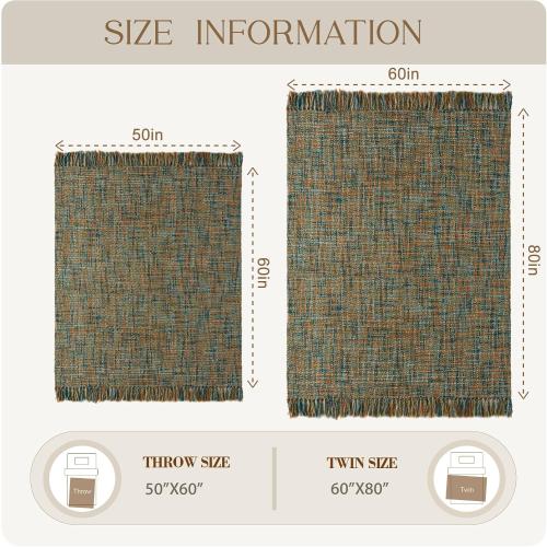 Multi-Color Gold Green Cable Woven Throw Blanket for Couch,50X60 Boho Style Textured Blankets for Home Decor,Super Soft Warm Cozy Chunky Blanket with Decorative Tassels for Bed