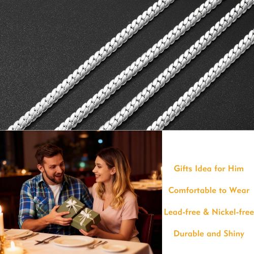 S925 Sterling Silver Chain Necklace for Men, Sterling Silver Cuban Link Curb Chain Necklace for Women Men Jewelry Holiday Gift 18 20 22 24 Inch