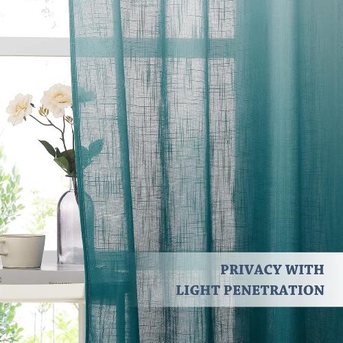 NICETOWN Ombre Linen Sheer Curtains Extra Long for Kids Room, Grommet Privacy Semi Sheer Linen Window Drapes Sweep to Floor Decorative for Villa/Living Room, Teal, 2 Panels, W50 x L95