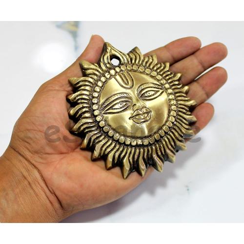 eSplanade 4 Brass Sun God Smiling Surya Bhagwaan Idol Statue Sculpture Wall Hanging