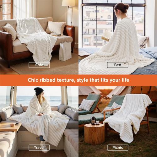 Bedsure GentleSoft White Throw Blanket for Couch - Soft Cozy Blankets for Women, Fluffy Fuzzy Fleece Throw for Girls, Birthday Gifts for Women Her, Room Home Boho Spring Decor, Off White, 50x60 Inches