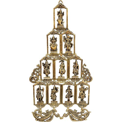 eSplanade - Brass Vishnu Dashavatar Dashavatara Dasavatharam - Ten Incarnations Avtars - Ten Incarnations of Lord Vishnu - Wall Hanging (25 Inch)