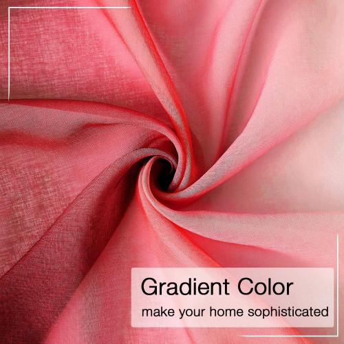 Ombre Faux Linen Sheer Curtains for Bedroom Living Room Rod Pocket, Privacy and Light Filtering, 2 Tone Reversible Gradient Voile Semi Window Curtains, Set of 2 Panels, Red, 54 x 96 Inch Length