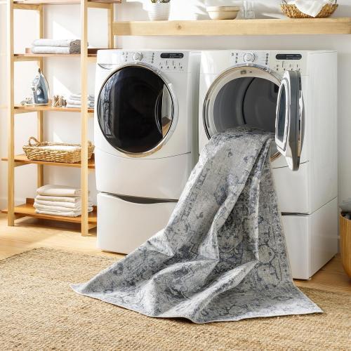 Livabliss Lillian Vintage Washable Area Rug, 7'10 x 10', Blue Gray, (8' x 10')