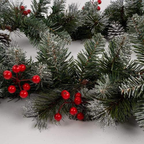 Pre-Lit Artificial Christmas Garland, Snowflake Garland, White Lights 50, Decorated with Pine Cones, Berry Clusters, Plug in, Christmas Decorations, 9 Feet