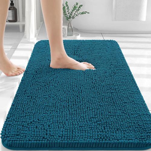 OLANLY Bathroom Rugs 30x20, Extra Soft Absorbent Chenille Bath Rugs, Rubber Backing Quick Dry, Machine Washable Bath Mats for Bathroom Floor, Tub and Shower, Home Decor Accessories, Peacock Blue