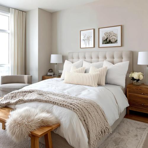MIULEE Faux Fur Decorative Throw Pillow Covers 18x18 Inch Set of 2, Modern Spring Home Decor Soft Plush Couch Pillows Cozy Fluffy Cushion Covers for Sofa Bed Beige