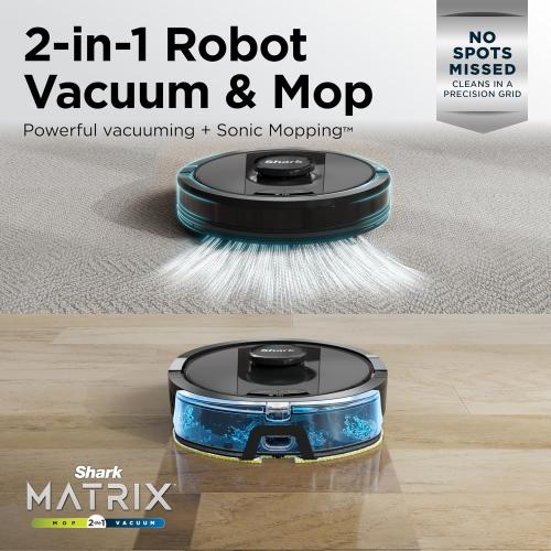 Shark Matrix Plus 2in1 Robot Vacuum & Mop with Sonic Mopping, Matrix Clean, Home Mapping, Bagless Self Empty Base, Voice Control, for Pet Hair, WiFi, RV2400WS (Renewed)