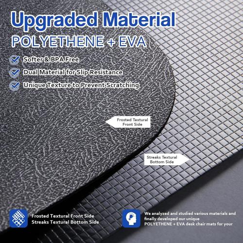 Office Chair Mat for Hardwood Floor: 53x45 Large Black Rolling Chair Mat for Hard Wood and Tile Floor, Anti-Slip Heavy Duty Floor Protector Mat Under Computer Desk, Easy Glide Chair Mat for Home