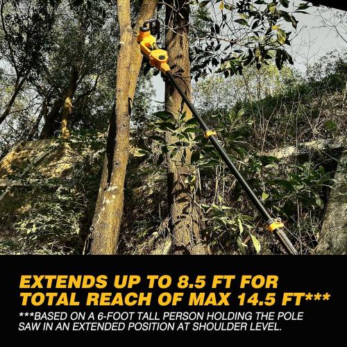 Black and Yellow 2-IN-1 Cordless 10-Inch Pole Saw And Chainsaw Compatible with Dewalt 20V MAX* Battery, Total Reach of Max 14.5ft, Electric Pole Saw for Tree Trimming Pruning (Tool Only)