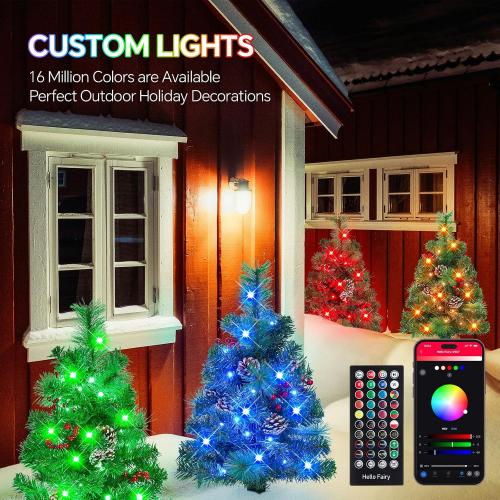 Outdoor Pathway Christmas Trees, 2-Pack 28.5Inch RGB Color Changing Pre-Lit Smart Artificial Pine Tree with Cones, Remote&App Control, Outdoor Christmas Decorations for Porch Yard Walkway