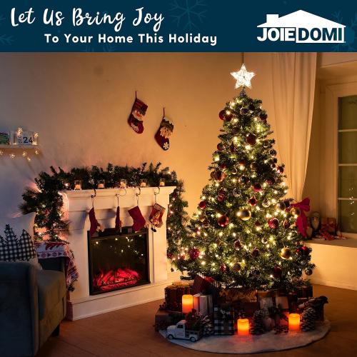 Joiedomi Christmas Star Tree Toppers Silver, 8 Metal Treetop Ornaments Battery Powered with Warm White LED Lights for Xmas Decorations Indoor, Holiday Party Decor