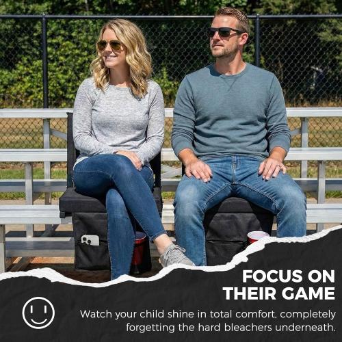 SPORT BEATS Stadium Seats with Back Support Bleacher Chairs with Back and Cushion Thick Padded Bleacher Seats Includes Shoulder Strap Black 1pc Regular - 17 W x 12 D x 16.5 H