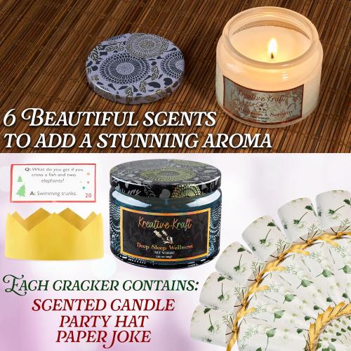 Luxury Scented Candles Christmas Crackers Aromatherapy No-Snap 6 Pack Party Favors Hats Jokes Christmas Decorations Holiday Gift (Multi Candle)