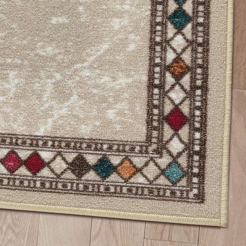 Antep Rugs Alfombras Modern Bordered 2x7 Non-Skid (Non-Slip) Low Profile Pile Rubber Backing Indoor Area Runner Rugs (Beige, 2' x 7')