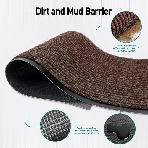 Color black MaxMat® Heavy Duty Industrial Mat - XL Size, Waterproof, Low-Profile, Commercial Entry Door Mat (3 x 16 Feet, Brown, MXM-RIB0316BR)