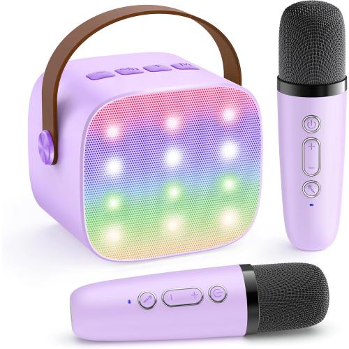 Mini Karaoke Machine with 2 Wireless Microphones, TOP Kids Gifts for Girls Ages 3, 4, 5, 6, 7, 8, 9, 10, 11, 12  Years Old, 4-12th Christmas Birthday Toy Gift for Girls Boys Party (Purple)