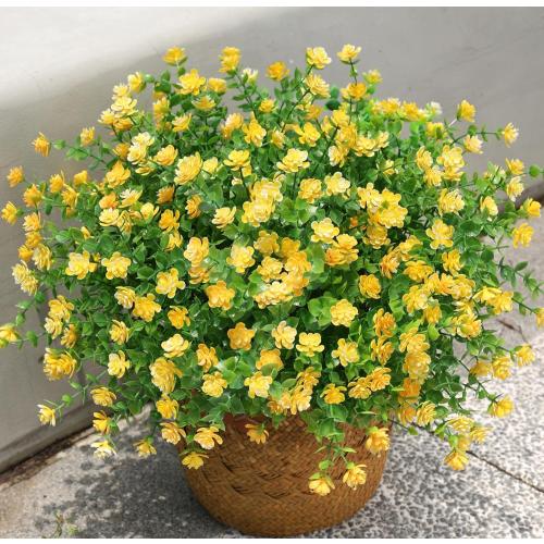 Ivydale Artificial Fall Flowers Plants Fake Mums for Autumn Outdoors Decoration, 12 Bundles Faux Plastic UV Resistant Greenery Bushes Shrubs for Home Porch Patio Garden (Yellow)