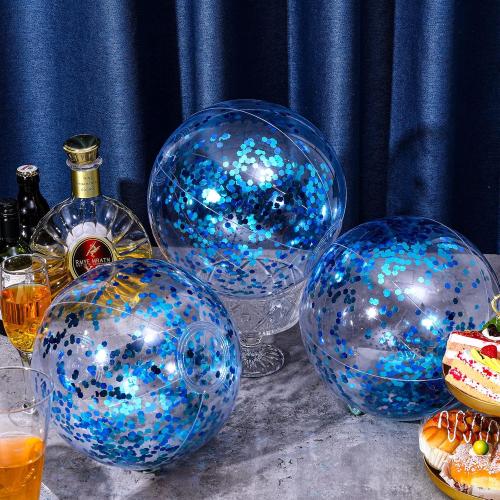 Zhanmai 20 Pieces 8 Inch Mini Glitter Beach Balls Bulk Clear Inflatable Pool Beach Ball for Summer Party Favors for Pool and Decorations(Blue)