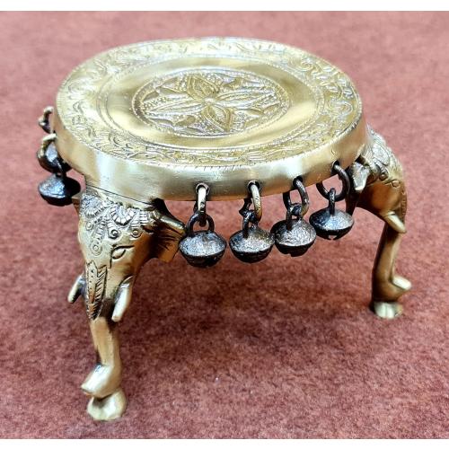 eSplanade Brass Round Mandir Chowki | Elephant Pillars Pooja God Stool with Ghungroo