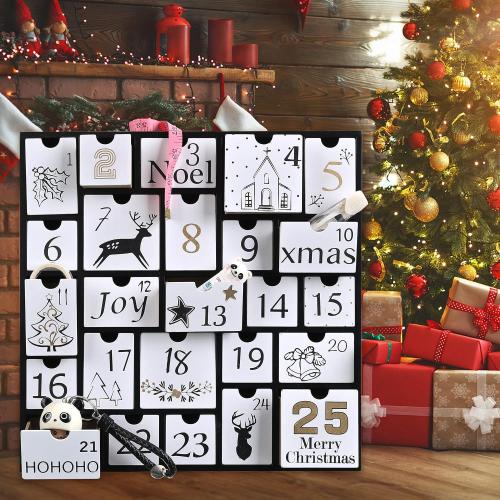 SUNGIFT Christmas Wooden Advent Calendar Boxes with 25 Drawers and Numbers to Fill 2025, DIY Countdown Advent Calendar Decoration Xmas Gift for Kids, Adults, Family, Friends