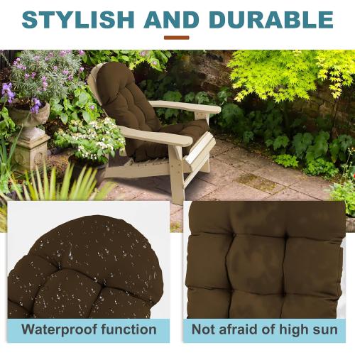 Brown Adirondack Chair Cushion, Rocking Chair Cushion, High Back Patio Cushions of Upper and Lower with Ties, Sunscreen and Fade-Resistant (Brown, 1)
