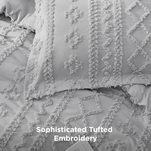 90X90 size Bedsure Tufted Boho Comforter Set90x90 Size - Light Grey Boho Bed Set, GentleSoft™ 3 Pieces Farmhouse Shabby Chic Embroidery Bedding, Gifts for Woman, Soft Jacquard King Comforter for All Seasons